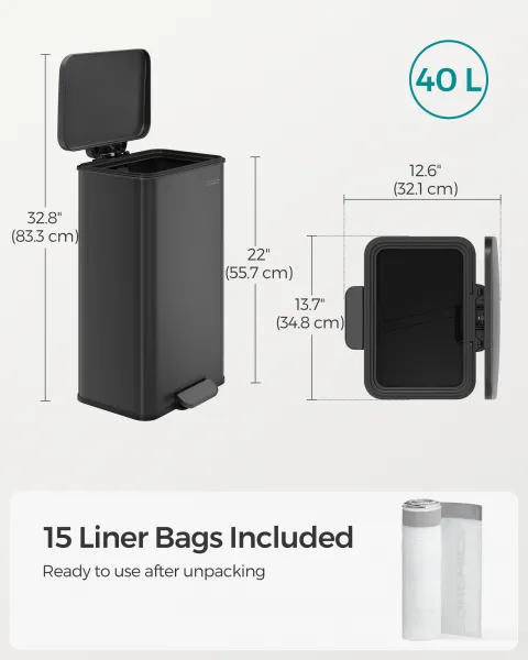 SONGMICS Odpadkový kôš 40 l čierny