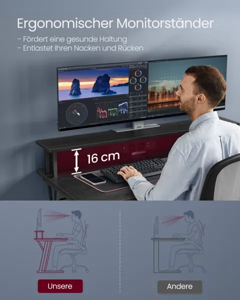 VASAGLE Písací stôl s el. a USB zásuvkami čierny