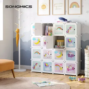 SONGMICS Variabilná rozkladacia polica s detskými motívmi 16 kociek