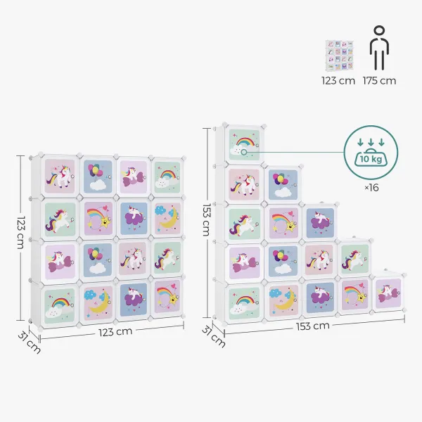 SONGMICS Variabilná rozkladacia polica s detskými motívmi 16 kociek