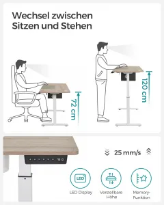 SONGMICS Elektrický skladací stôl 140 x 60 cm bielo-sivý