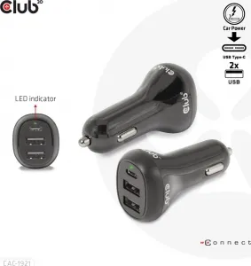 Club 3D Club3D Auto nabíječka pro Notebooky 36W, 3 porty (2xUSB-A + USB-C)