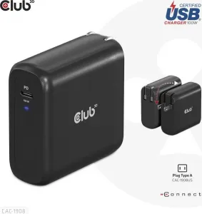 Club3D cestovní nabíječka 100W GAN technologie, USB-IF TID certified, USB Type-C, Power Delivery(PD) 3.0 Support