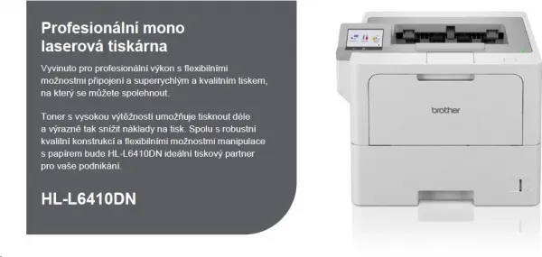 BROTHER HL-L6410DN, mono laserová tlačiareň, 1200x1200, 50ppm, A4, USB, LAN, Wi-Fi, LCD obrazovka