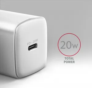 AXAGON ACU-PD20W, nabíjačka do siete 20W, 1x port USB-C, PD3.0/PPS/QC4+/AFC/Apple, biela