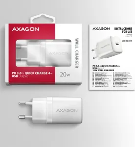 AXAGON ACU-PD20W, nabíjačka do siete 20W, 1x port USB-C, PD3.0/PPS/QC4+/AFC/Apple, biela