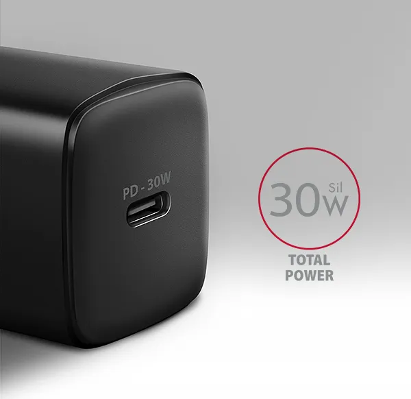 AXAGON ACU-PD30, Sil nabíjačka do siete 30W, 1x port USB-C, PD3.0/PPS/QC4+/SFC/AFC/Apple, čierna