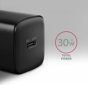 AXAGON ACU-PD30, Sil nabíjačka do siete 30W, 1x port USB-C, PD3.0/PPS/QC4+/SFC/AFC/Apple, čierna