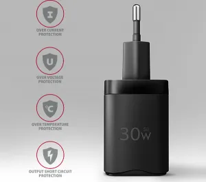 AXAGON ACU-PD30, Sil nabíjačka do siete 30W, 1x port USB-C, PD3.0/PPS/QC4+/SFC/AFC/Apple, čierna