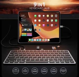 AXAGON HMC-KB-CS, USB 5Gbps hub s CZ/SK klávesnicou, HDMI 4K/60Hz, 3x USB-A, SD/mSD, audio, PD 100W, kábel USB-C 60cm