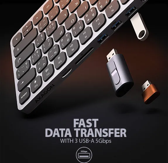 AXAGON HMC-KB-CS, USB 5Gbps hub s CZ/SK klávesnicou, HDMI 4K/60Hz, 3x USB-A, SD/mSD, audio, PD 100W, kábel USB-C 60cm