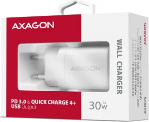 AXAGON ACU-PD30W, Sil nabíjačka do siete 30W, 1x port USB-C, PD3.0/PPS/QC4+/SFC/AFC/Apple, biela