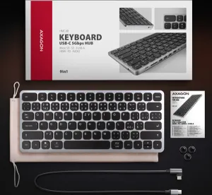 AXAGON HMC-KB-CS, USB 5Gbps hub s CZ/SK klávesnicou, HDMI 4K/60Hz, 3x USB-A, SD/mSD, audio, PD 100W, kábel USB-C 60cm