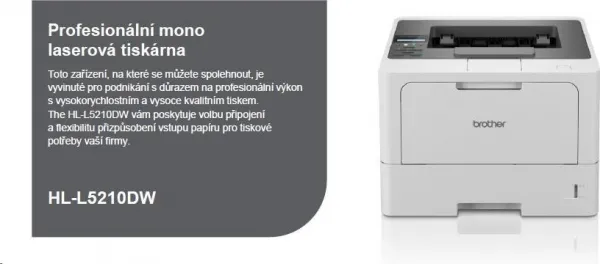 BROTHER tiskárna laserová mono HL-L5210DW - A4 48ppm 1200x1200 256MB 250list LAN WIFI-5G USB DUPLEX