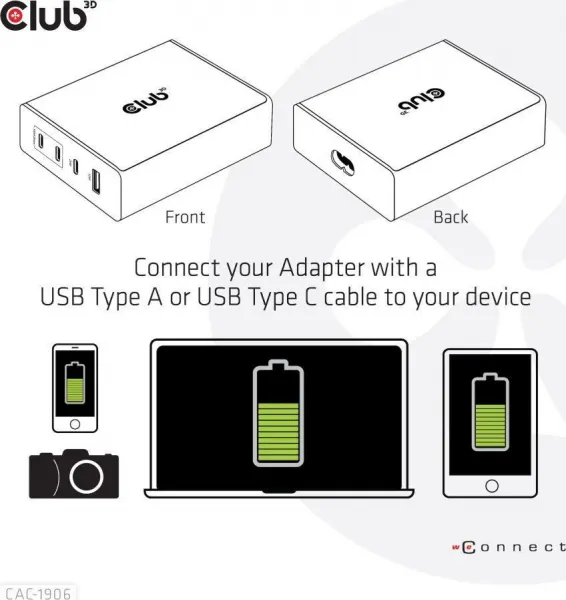 Cestovná nabíjačka Club3D 132W technológia GAN, 4xUSB-A a USB-C, PD 3.0 Podpora