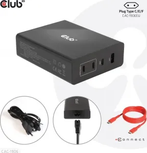 Cestovná nabíjačka Club3D 132W technológia GAN, 4xUSB-A a USB-C, PD 3.0 Podpora