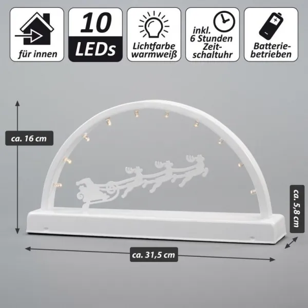 Kovový svetelný oblúk, teplé biele, 10 LED, časovač