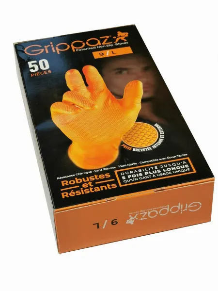 TIP-TOPOL Grippaz PREMIUM nitrilové pracovné rukavice, oranžové, L, 50 ks v balení