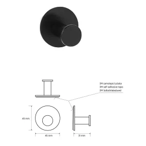 X-ROUND samolepiaci háčik, čierny matný XR219B