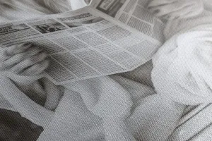 Obraz biely lev s novinami na záchode