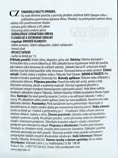 TIKKURILA Valtti Opaque - polomatná krycia farba na drevo 9 l D111