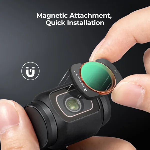 K&F Concept K&F DJI Osmo Pocket 3 Magnetic Filter (CPL) Lens HD, jedna strana potiahnutá antireflexnou zelenou fóliou 32061