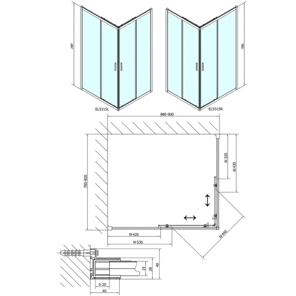 POLYSAN - EASY obdĺžniková sprchová zástena 900x800, číre sklo EL5315