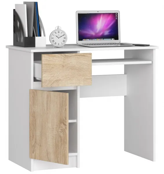 Ak furniture Písací stôl 90 cm Piksel biely/sonoma ľavý