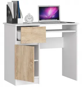 Ak furniture Písací stôl 90 cm Piksel biely/sonoma ľavý