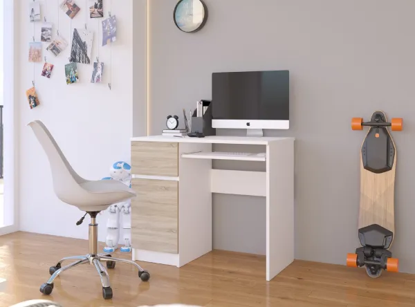 Ak furniture Písací stôl 90 cm Piksel biely/sonoma ľavý