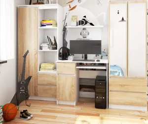 Ak furniture Písací stôl 90 cm Piksel biely/sonoma ľavý