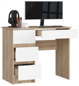 Ak furniture Písací stôl A-7 90 cm dub sonoma/biely ľavý