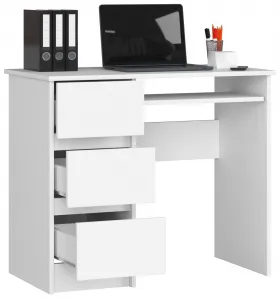 Ak furniture Písací stôl A-6 90 cm biely ľavý