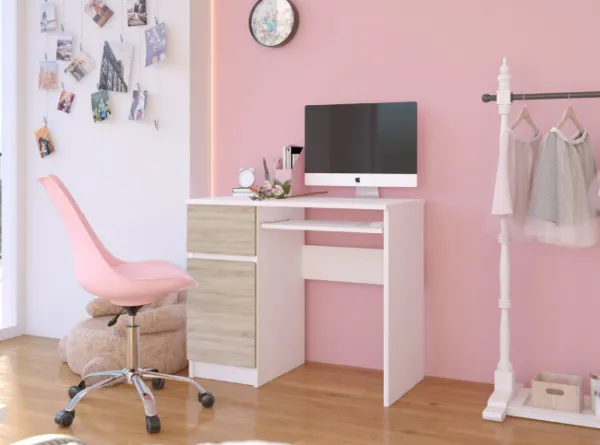 Ak furniture Písací stôl 90 cm Piksel biely/sonoma ľavý