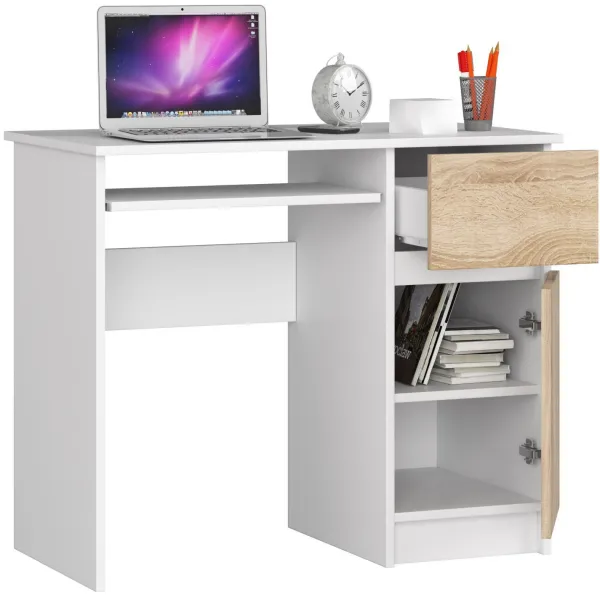 Ak furniture Písací stôl PIKSEL 90 cm biely/dub sonoma pravý