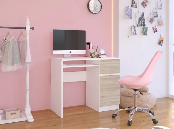 Ak furniture Písací stôl PIKSEL 90 cm biely/dub sonoma pravý