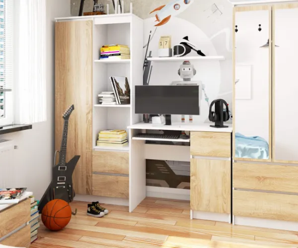 Ak furniture Písací stôl PIKSEL 90 cm biely/dub sonoma pravý