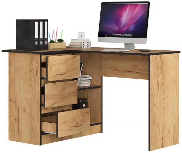 Ak furniture Rohový psací stůl B16 124 cm dub craft zlatý levý