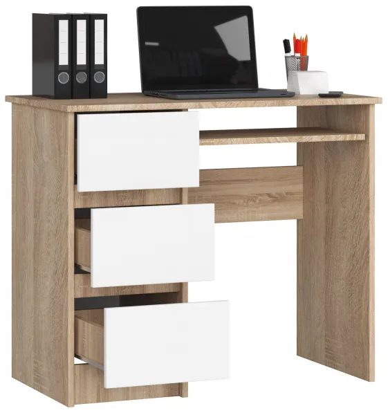 Ak furniture Písací stôl A-6 90 cm dub sonoma/biely ľavý