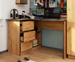 Ak furniture Rohový psací stůl B16 124 cm dub craft zlatý levý