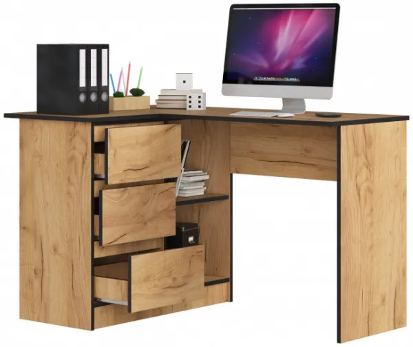 Ak furniture Rohový psací stůl B16 124 cm dub craft zlatý levý