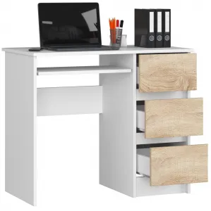 Ak furniture Písací stôl A-6 90 cm biely/sonoma pravý