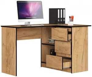 Ak furniture Rohový písací stôl B16 124 cm dub craft pravý