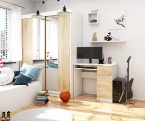 Ak furniture Písací stôl A-6 90 cm biely/sonoma pravý