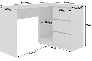 Ak furniture Rohový písací stôl B16 124 cm dub craft pravý