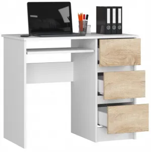 Ak furniture Písací stôl A-6 90 cm biely/sonoma pravý