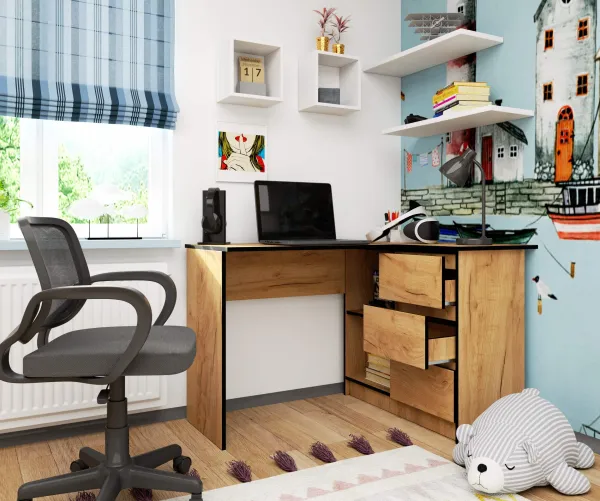 Ak furniture Rohový písací stôl B16 124 cm dub craft pravý