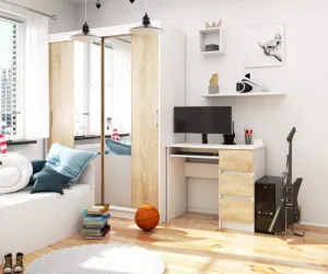 Ak furniture Písací stôl A-6 90 cm biely/sonoma pravý