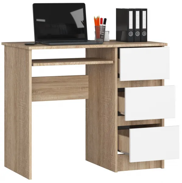 Ak furniture Písací stôl A-6 90 cm dub sonoma/biely pravý