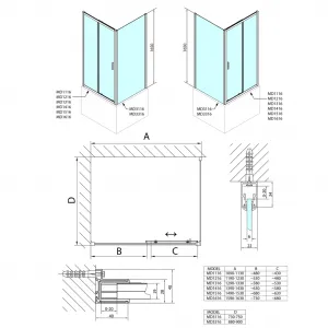 DEEP obdélníkový sprchový kout 1100x750mm L/P varianta, čiré sklo MD1116MD3116